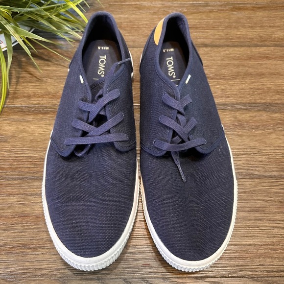 TOMS Earthwise Navy Carlo Canvas Knit Lace Up Sneakers Shoes Mens Size 11.5 - Picture 3 of 10